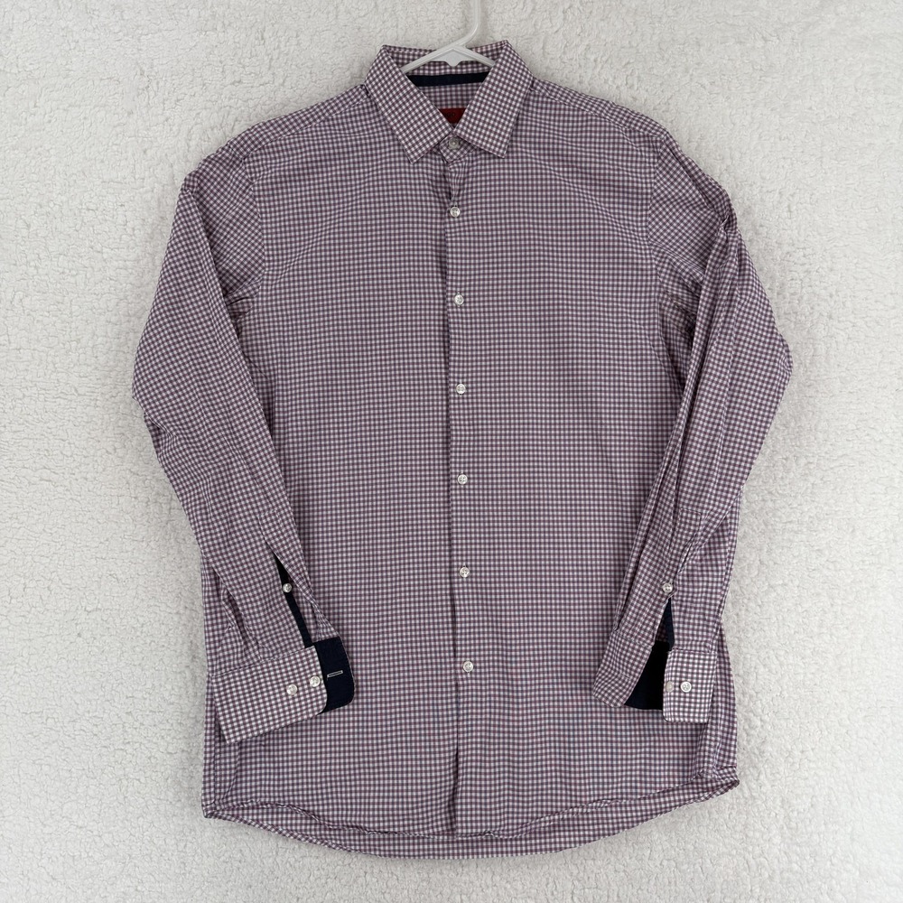 Hugo Boss HUGO Shirt Mens 15.5‎ 32/33 Purple Gingham Sharp Fit Slim Dress Cotton